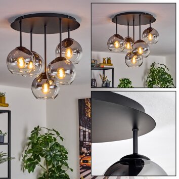 Koyoto ceiling light, globe light 45 cm clear, Smoke-coloured, 5-light sources