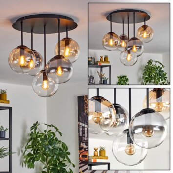Gastor ceiling light, globe light 45 cm Amber, clear, Smoke-coloured, 5-light sources