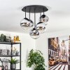 Gastor ceiling light, globe light 45 cm chrome, clear, Smoke-coloured, 5-light sources
