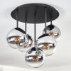 Gastor ceiling light, globe light 45 cm chrome, clear, Smoke-coloured, 5-light sources