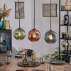 Ripoll hanging light, globe light, pendant light blue, green, coppery, 3-light sources