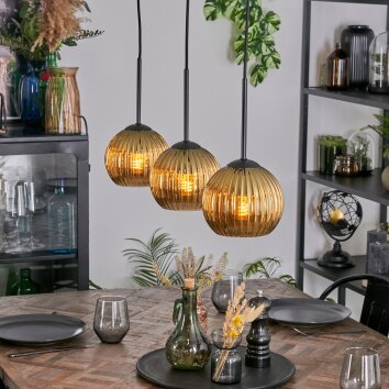 Koyoto hanging light, globe light, pendant light gold, 3-light sources