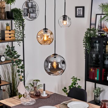 Koyoto hanging light, globe light, pendant light, Cluster pendant lamp Amber, clear, Smoke-coloured, 3-light sources