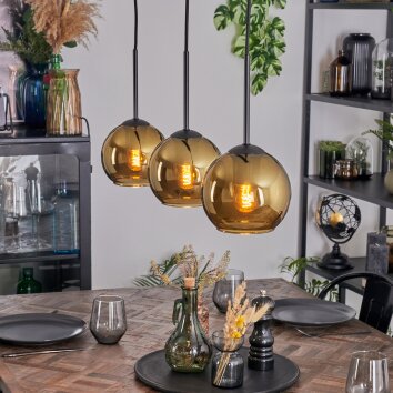 Koyoto hanging light, globe light, pendant light gold, 3-light sources