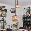 Ripoll hanging light, globe light, pendant light, Cluster pendant lamp Amber, chrome, Smoke-coloured, 3-light sources