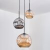 Ripoll hanging light, globe light, pendant light, Cluster pendant lamp Amber, chrome, Smoke-coloured, 3-light sources