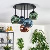 Ripoll ceiling light, globe light blue, green, coppery, 5-light sources