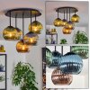 Koyoto ceiling light, globe light 45 cm blue, green, coppery, 5-light sources
