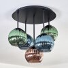 Koyoto ceiling light, globe light 45 cm blue, green, coppery, 5-light sources