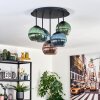 Koyoto ceiling light, globe light 45 cm blue, green, coppery, 5-light sources