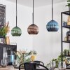 Koyoto hanging light, globe light, pendant light blue, green, coppery, 3-light sources