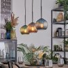 Koyoto hanging light, globe light, pendant light blue, green, coppery, 3-light sources