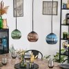 Koyoto hanging light, globe light, pendant light blue, green, coppery, 3-light sources