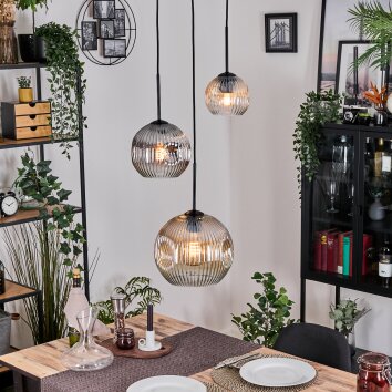 Ripoll hanging light, globe light, Cluster pendant lamp Amber, clear, Smoke-coloured, 3-light sources