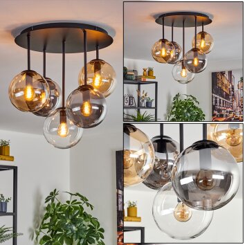 Gastor ceiling light, globe light 45 cm Amber, clear, Smoke-coloured, 5-light sources