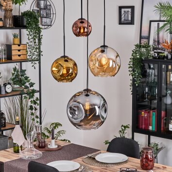 Ripoll hanging light, globe light, Cluster pendant lamp Amber, gold, coppery, Smoke-coloured, 4-light sources