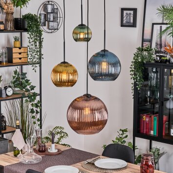 Koyoto hanging light, globe light, Cluster pendant lamp 35 cm Amber, gold, coppery, Smoke-coloured, 4-light sources