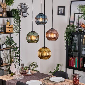 Koyoto hanging light, globe light, Cluster pendant lamp 35 cm blue, gold, green, coppery, 4-light sources