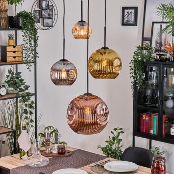 Ripoll hanging light, globe light, Cluster pendant lamp Amber, gold, coppery, Smoke-coloured, 4-light sources