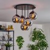 Koyoto ceiling light, globe light 45 cm chrome, Smoke-coloured, 5-light sources