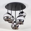 Koyoto ceiling light, globe light 45 cm chrome, Smoke-coloured, 5-light sources
