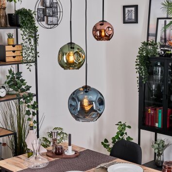 Ripoll hanging light, globe light, Cluster pendant lamp blue, green, coppery, 3-light sources