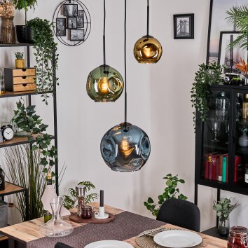 Ripoll hanging light, globe light, Cluster pendant lamp blue, gold, green, 3-light sources