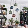 Koyoto hanging light, globe light, Cluster pendant lamp 45 cm blue, green, coppery, 5-light sources