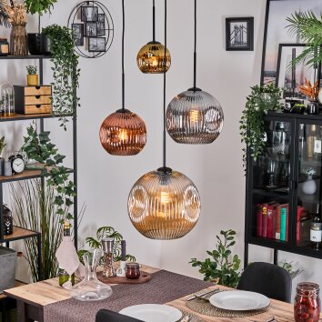 Ripoll hanging light, globe light, Cluster pendant lamp Amber, gold, coppery, Smoke-coloured, 4-light sources
