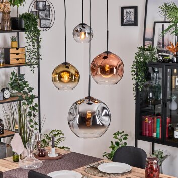 Ripoll hanging light, globe light, Cluster pendant lamp chrome, gold, clear, coppery, Smoke-coloured, 4-light sources