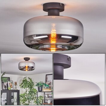 Boza ceiling light chrome, Smoke-coloured, 1-light source