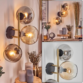 Gastor globe light, wall light gold, black, 3-light sources