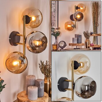 Koyoto globe light, wall light gold, black, 3-light sources
