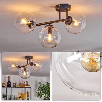 Gastor ceiling light, globe light clear, 3-light sources