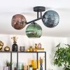 Koyoto ceiling light, globe light blue, green, coppery, 3-light sources