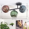 Koyoto ceiling light, globe light blue, green, coppery, 3-light sources