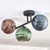 Koyoto ceiling light, globe light blue, green, coppery, 3-light sources