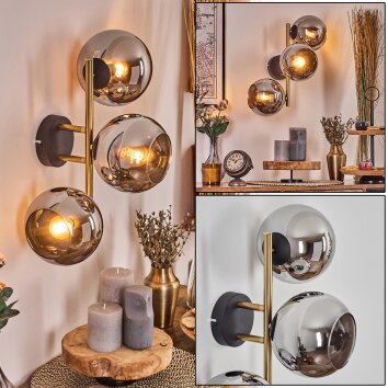 Koyoto globe light, wall light gold, black, 3-light sources