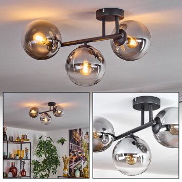 Gastor ceiling light, globe light clear, Smoke-coloured, 3-light sources