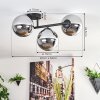 Gastor ceiling light, globe light chrome, Smoke-coloured, 3-light sources