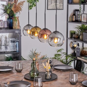 Koyoto hanging light, globe light, pendant light gold, clear, coppery, Smoke-coloured, 4-light sources