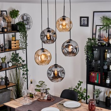 Ripoll hanging light, globe light, Cluster pendant lamp Amber, Smoke-coloured, 5-light sources