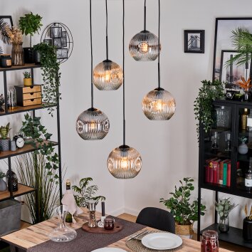 Ripoll hanging light, globe light, Cluster pendant lamp Amber, clear, Smoke-coloured, 5-light sources