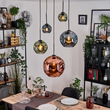 Ripoll hanging light, globe light, Cluster pendant lamp blue, green, coppery, 5-light sources