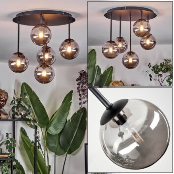 Chehalis ceiling light, globe light Smoke-coloured, 5-light sources