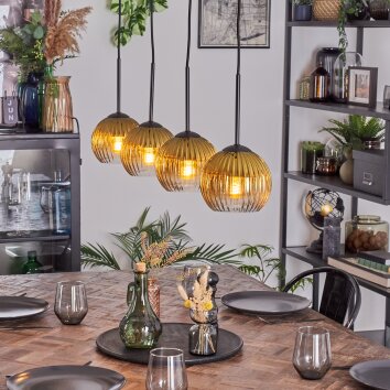 Koyoto hanging light, globe light, pendant light gold, clear, 4-light sources