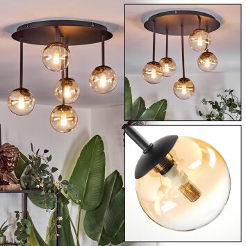 Chehalis ceiling light, globe light Amber, clear, 5-light sources