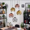 Koyoto hanging light, globe light, Cluster pendant lamp chrome, gold, clear, coppery, Smoke-coloured, 5-light sources