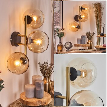 Koyoto globe light, wall light gold, black, 3-light sources