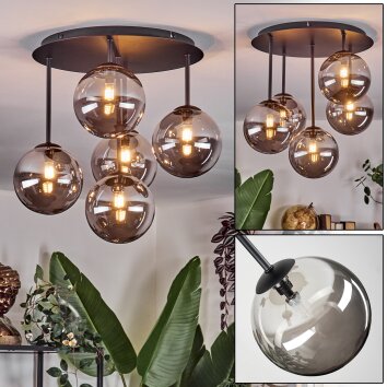 Chehalis ceiling light, globe light 45 cm Smoke-coloured, 5-light sources